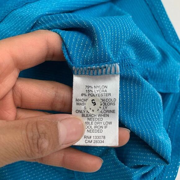 Lucky In Love Shirt Womens XS Extra Small Lagoon White Pin Dot Quarter Zip Polo - Picture 8 of 11